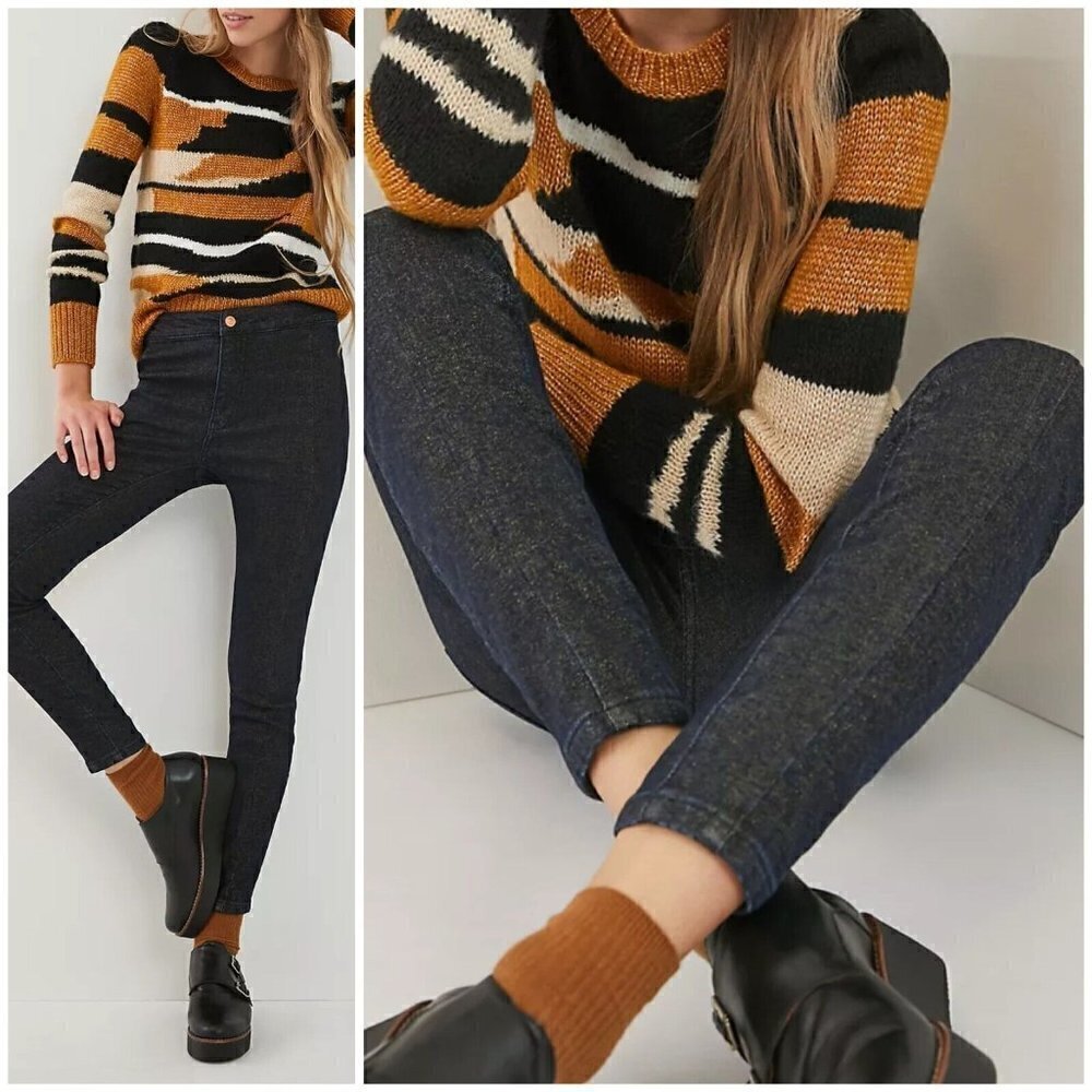 Pilcro Anthropologie Sz 26 High Rise Dark Blue Denim Gold Shimmer Legging Jeans